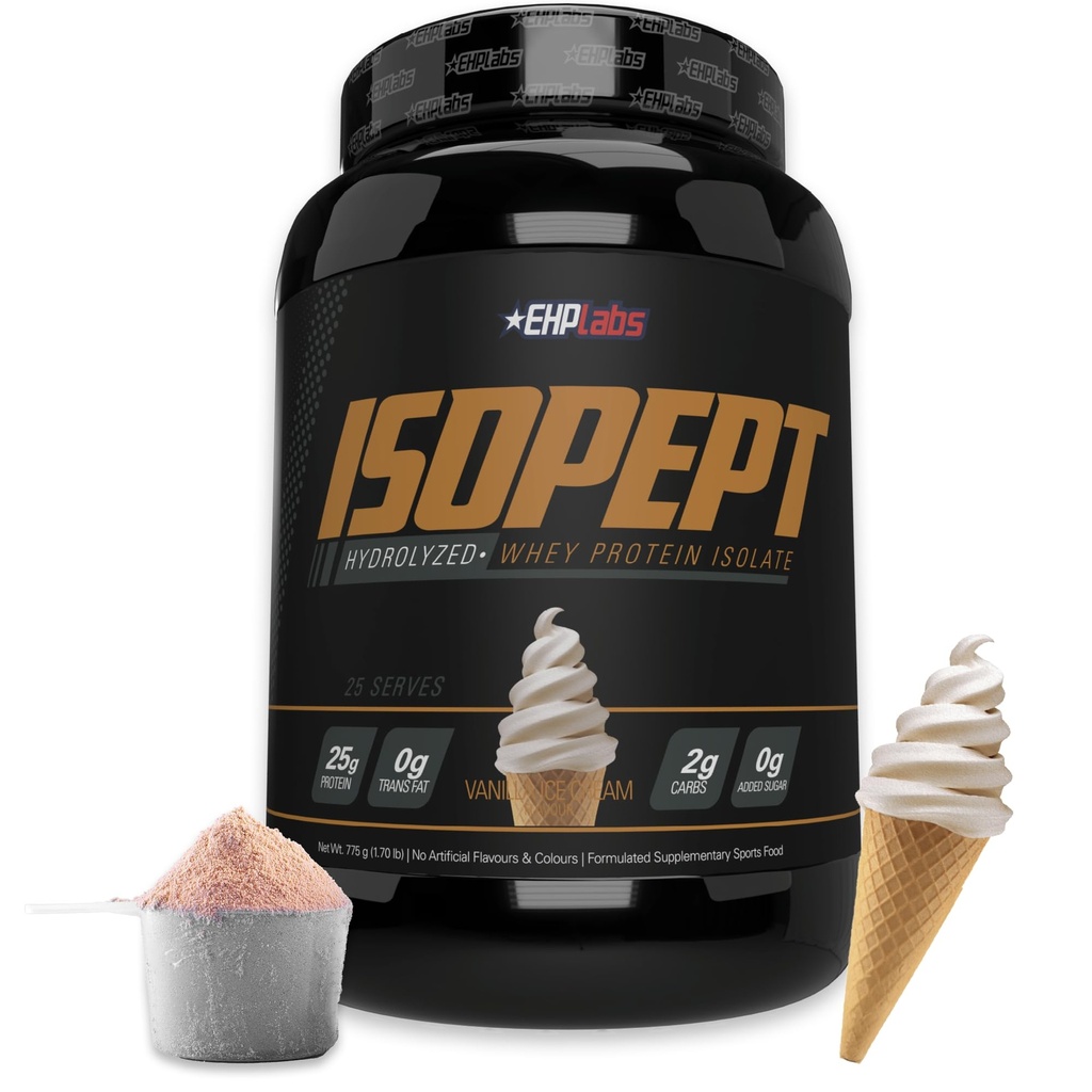 IsoPept Hydrolyzed Whey Protein Powder by EHPabs - 100% Whey Protein Isolate & Hydrolysat, 27g protein, non-GMO, gluten Free, Fast Absorbing, Easy Digesting, 27 Serves (Vanilla Ice- Cream)