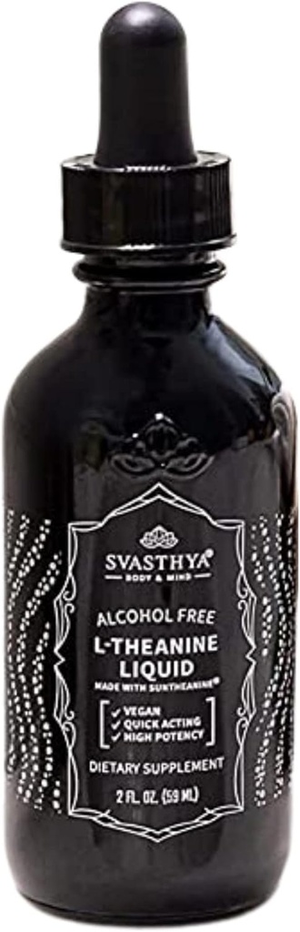 Svastya Body & Mind 100% Pure L- Theanin Liquid Supplement - 2FL. OZ. (60ML) for Stress Reduktion, Forbedret koncentration