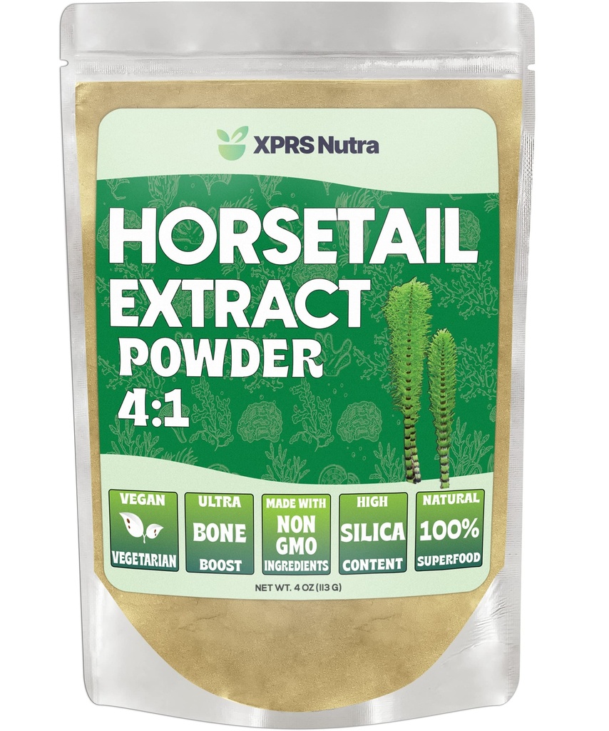 XPRS Nutra Horsetail Extract Powder for Hår, Nails og Bones - High Potency Horsetail Root Powder - High Silica Indhold for maksimale resultater - Vegan Friendly Horstail Extract (4 oz)