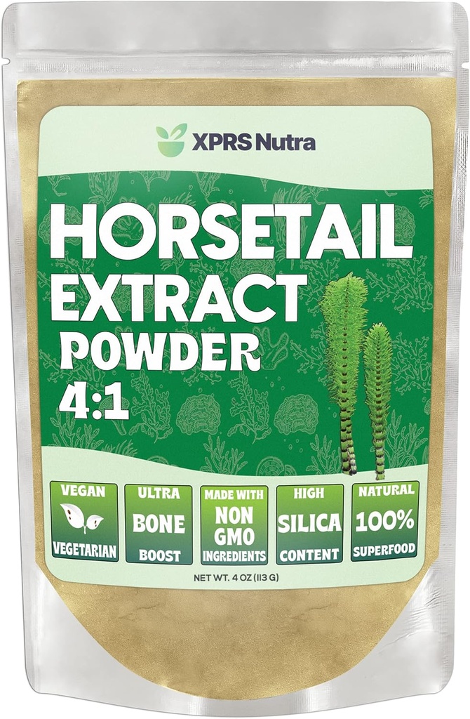 XPRS Nutra Horsetail Extract Powder for Hår, Nails og Bones - High Potency Horsetail Root Powder - High Silica Indhold for maksimale resultater - Vegan Friendly Horstail Extract (4 oz)