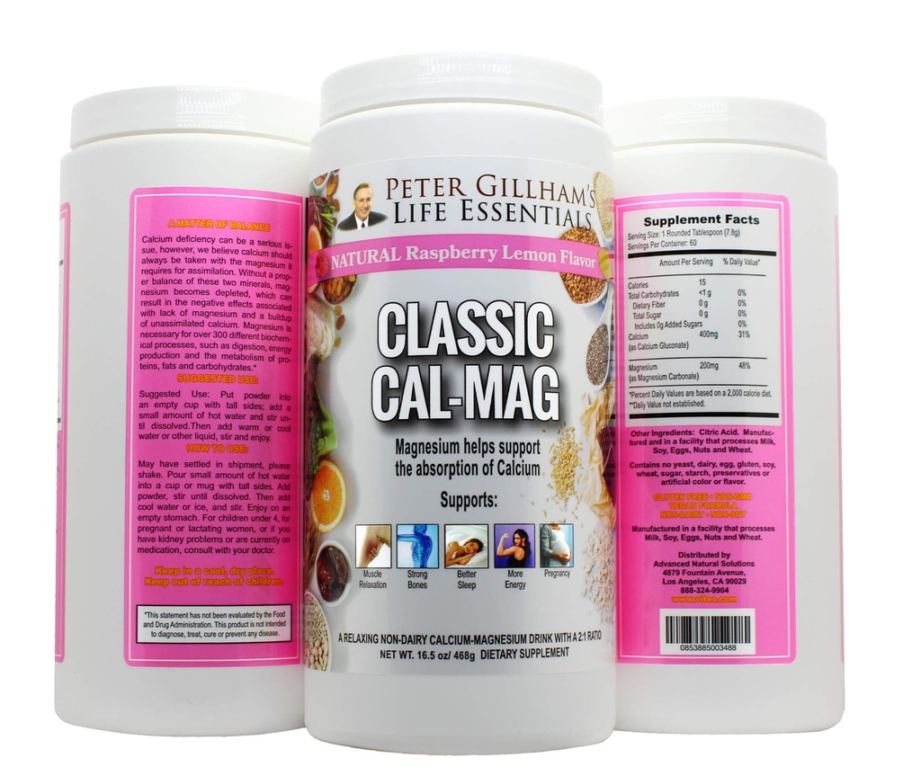 Klassisk Cal- Mag pulver Raspberry Lemon, Original 2: 1 Formel, 16.5oz (60 Servere) Sleep & Stress Aid, for Muskel Afslapning, Ben kramper, Bones & Tænder. Fremstillet i USA