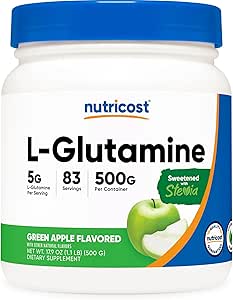 Nutricost L- Glutamin Powder Supplement (Green Apple) 500g - Gut Support, 5 Bedste pr Servering, Sødet med Stevia - Gluten fri, Ikke GMO