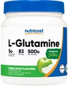 Nutricost L- Glutamin Powder Supplement (Green Apple) 500g - Gut Support, 5 Bedste pr Servering, Sødet med Stevia - Gluten fri, Ikke GMO