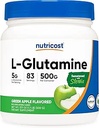 Nutricost L-Glutamine Powder Supplement (Green Apple) 500g - Gut Support, 5 Grams per Serving, Sweetened with Stevia - Gluten Free, Non GMO
