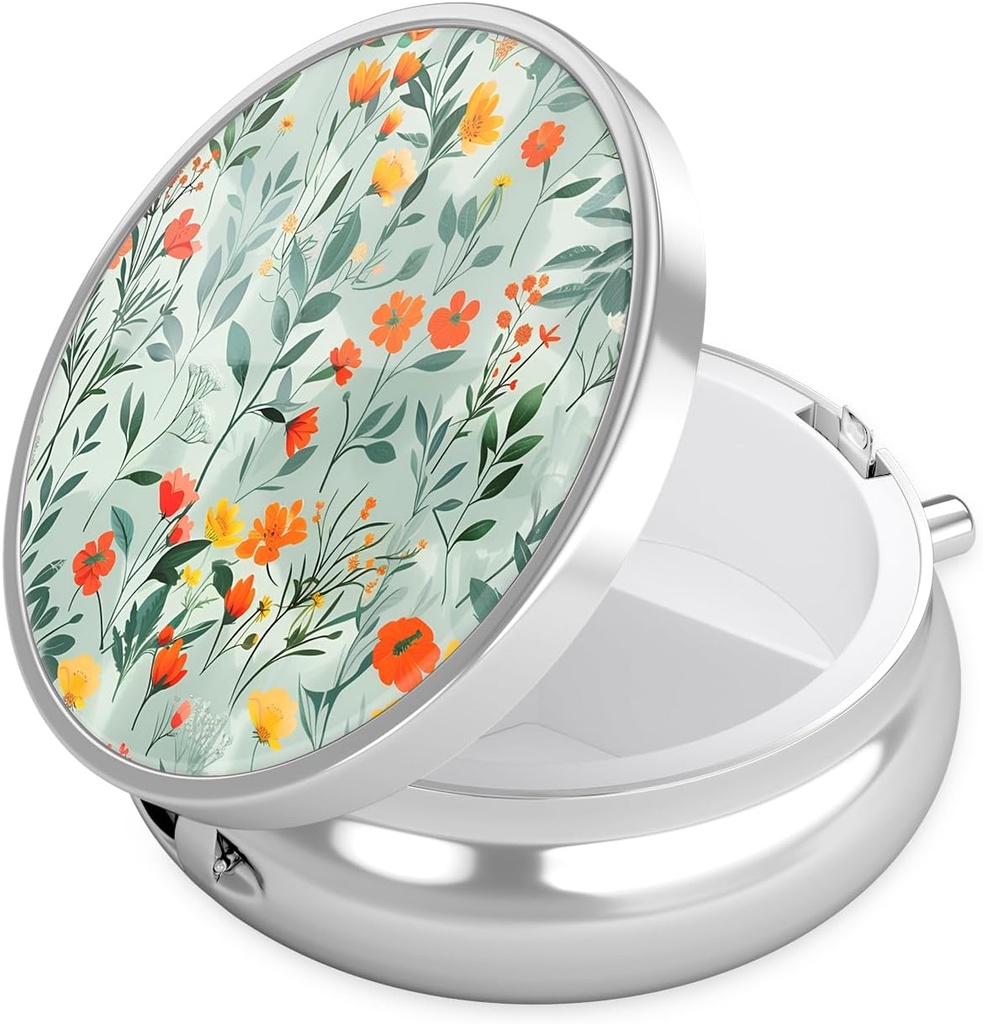 Nipichsha Pill Box, Lille Pill sag for purse & Pocket, Cute Travel Medicine Organizer, Portable Medicine Container Holder til at holde vitaminer, Medicin, Fish Oil & Supplement, B02-smukke blomster