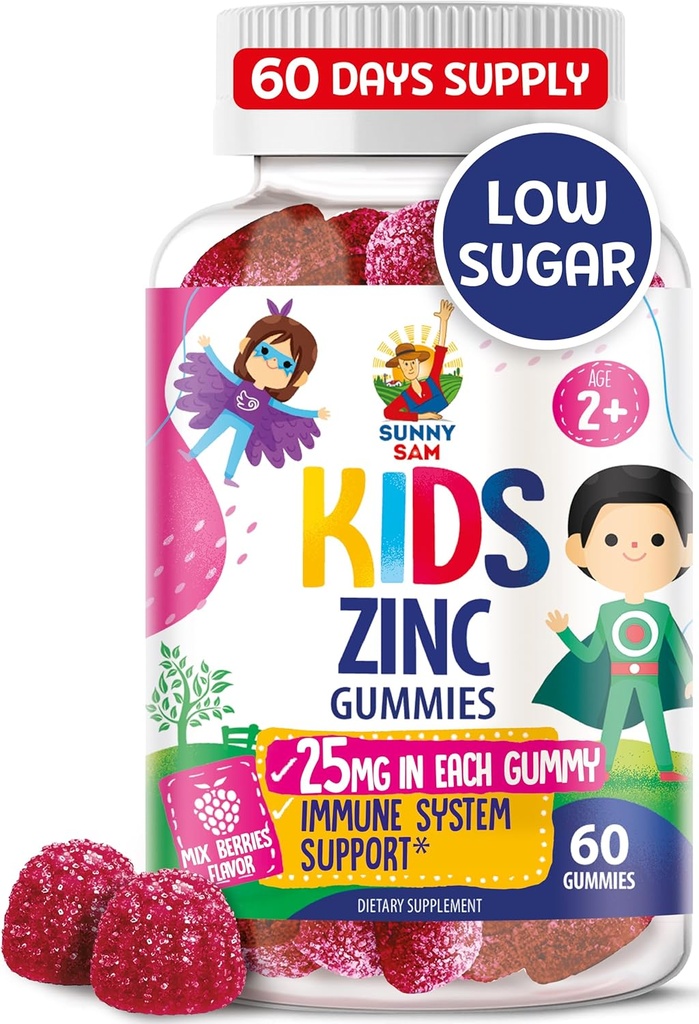Zinkgummier til børn - Chewable Zink Gummy supplement til børn immunforsvar - Lavt sukker naturlige antioxidant Non- GMO Vitamin tyggere til tandlæger & Teens - 60 Gummies