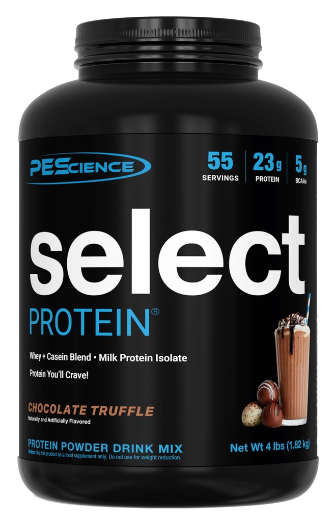 PEScience Select Protein Powder, Whey and Casein Blend, Lean Protein Powder for Men and Women, Low Calorie, Low Carb, Keto Friendly, Gluten Free, Chocolate Truffle - 55 Servings