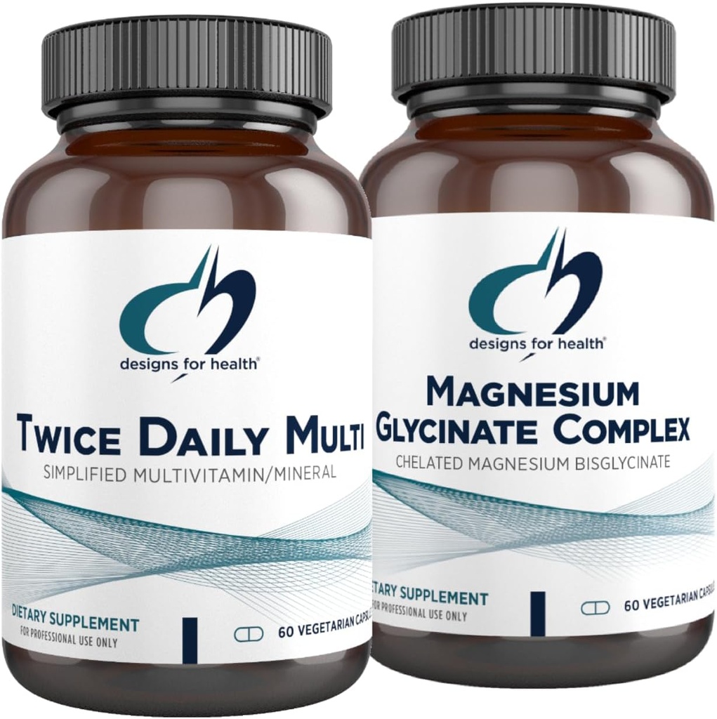 Design for sundhed Magnesium Glycinat Complex (60 kapsler) & to gange dagligt Multi (60 kapsler) Bundle - Premium Multivitamin med Folate & High Absorption Magnesium supplement