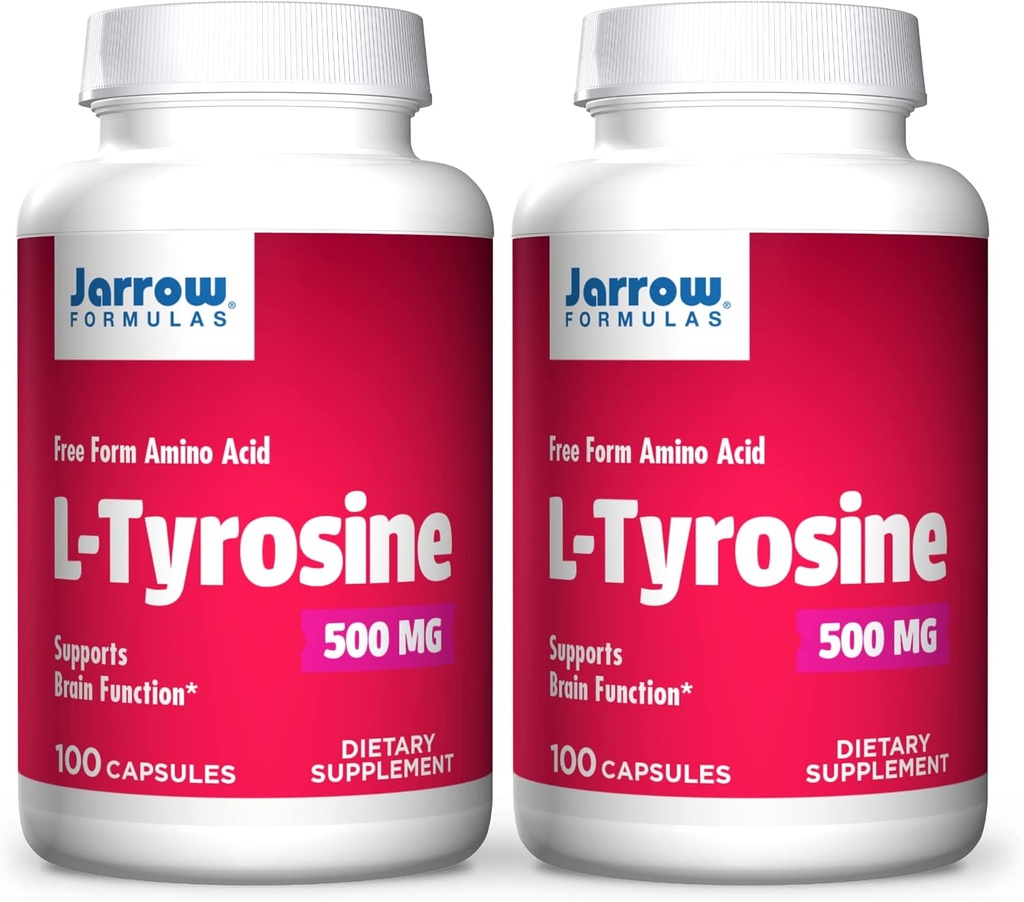 Jarrow Formulas L- Tyrosine 500 mg - 100 kapsler - Understøtter Brain Function - Brain Neurotransmitter Precursor - Gratis form Aminosyre - Indeholder Pure Krystallinsk L- Tyrosin - 100 Servere
