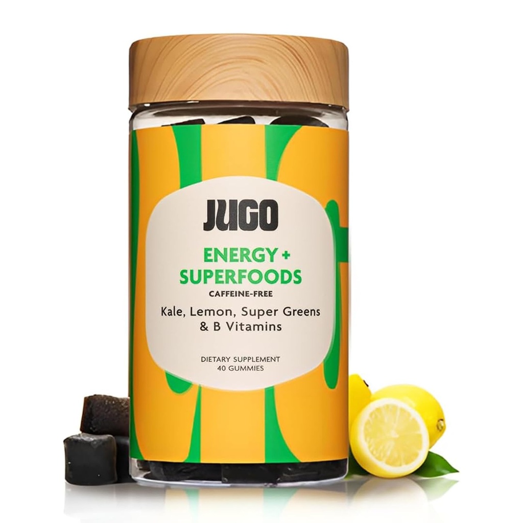 JUGO Energy + SUPERFOODS MSD 124; Vitamin B12 Gummier med Kale & Super Greens MSD 124; 40 Count Coffeine- Free Energy Gummies MSD 124; Plant- baseret, Gelatin- Free, Non- GMO, Made in USA
