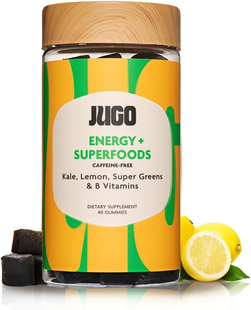JUGO Energy + SUPERFOODS MSD 124; Vitamin B12 Gummier med Kale & Super Greens MSD 124; 40 Count Coffeine- Free Energy Gummies MSD 124; Plant- baseret, Gelatin- Free, Non- GMO, Made in USA