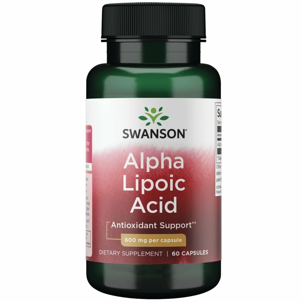 Swanson Alpha Lipoic Acid - Natural Supplement Supporting Healthy Blood Pressure Levels Already Within a Normal Range - Promotes Carbohydrate Metabolism - (60 Capsules, 600mg Each)