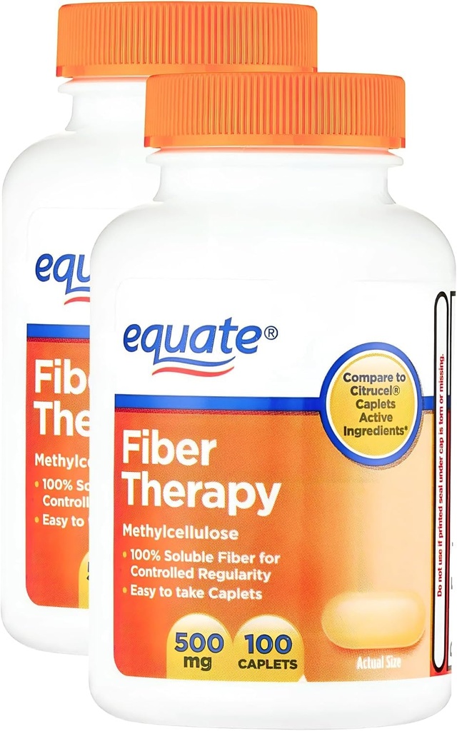 Fiber Therapy Caplets with Methylcellulose 500 mg | 100 Caplets | Soluble Methylcellulose for Digestive Regularity | Gentle, Non-Stimulant Laxative | Pack of 2