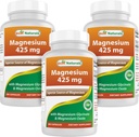 Bedste Naturals Magnesium 425 mg 180 Veggie Capsules - High Absorption Magnesium Glycinate & Magnesium Oxide Chelated, Non- GMO, Gluten Free Muscle Relax (180 Count (pakke med 3))