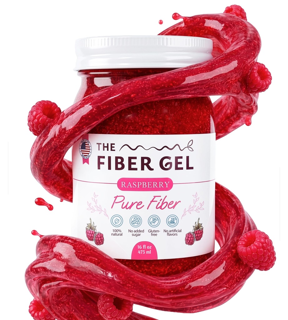 The Fiber Gel High Dietary Fiber Prebiotic Gel Formula — 100% Natural & Clean Label — Plant-Based Psyllium Husk & Inulin Complex — Keto Friendly, Vegan, No Added Sugar — Raspberry, 16 oz