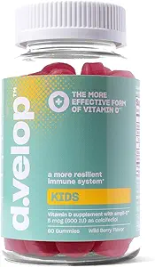 d.velop vitamin D Kids Gummies -60 Greve, 600 IE - Kids immunforsvar - 3X Hurtigere og mere effektiv - Ingen kunstige flavors eller sødestoffer - Dairy- Free - Wild Berry Flavor - Kids Vitamin D til alderen 4 +