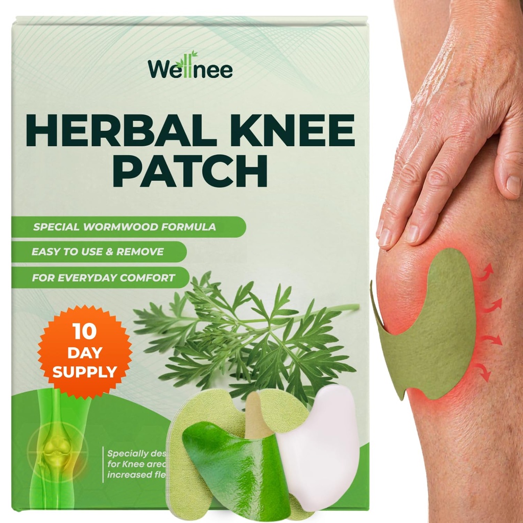 Wellnee Original Herbal Knee Patch - Wellkneplaster til Knee Support & Muscle Pain - Maksimal styrke til en midlertidig lindring - Klæbende varme Patches lavet med naturlige urter for wellness (10 stk)