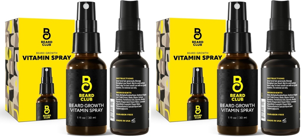 The Beard Club Biotin Vitamin Spray for Facial Hair Growth - Natural Formula for Fuller, Thicker Beard, Easy-to-Use, Nourishing & Soothing for All Beard Types & Skin (Pack of 2)