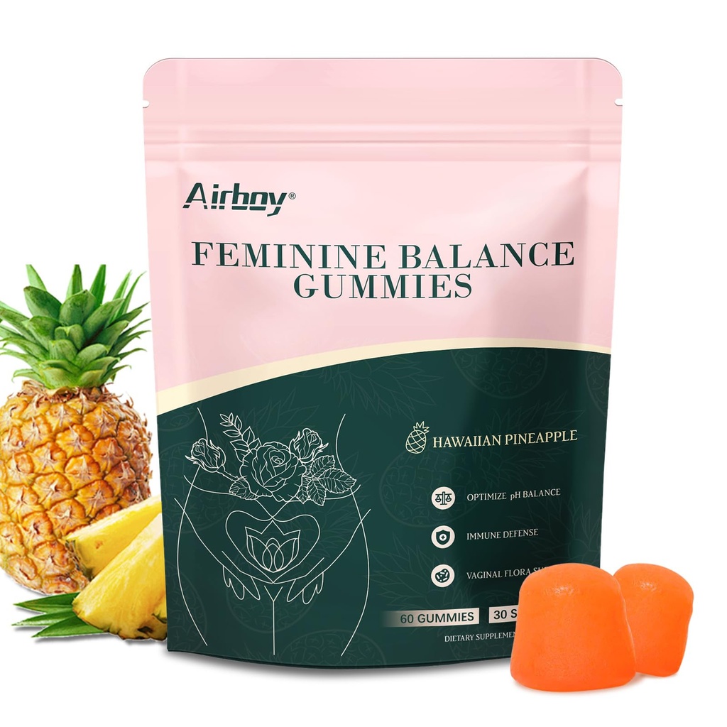 Airboy Feminin Balance Gummies - Pineapple Gummies for Women PH - Vaginal Probiotika Gummy - immunforsvar, Vaginal Flora Balance - 60 Gummies