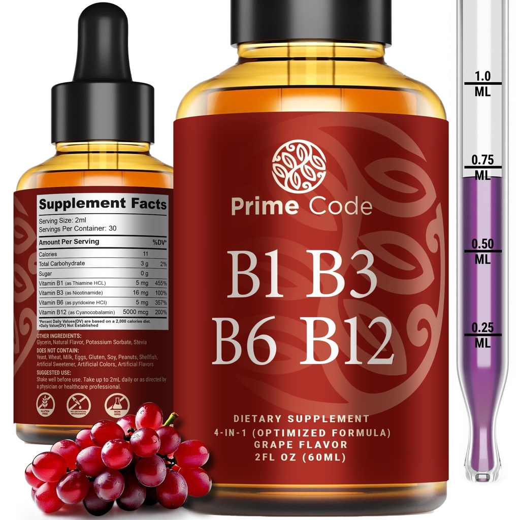Prime Code Liquid Vitamin B1 Drops med vitamin B3 B6 & B12