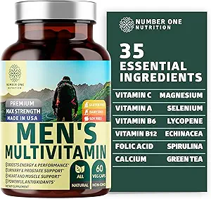 Number One Nutrition Premium Mænd 's Daily Multivitamin Multimineral Supplement [Gluten Free, Non- GMO], Vitaminer A C E D B1 B2 B3 B5 B6 B12, Magnesium, Biotin, Sprulina, og Zink, 60 Veg Caps