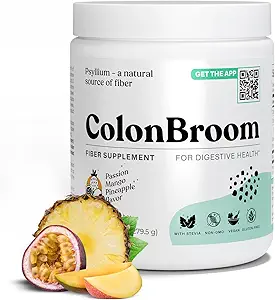 ColonBroom Psyllium Husk Powder med Stevia (tropiske frugter) - Colon Cleanse for Bloating Relief & Gut Health - Colon Broom Fiber Powder Drink - Vegan Fiber Powder Stevia supplement, 100 Servere