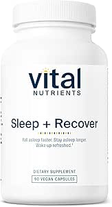 Vital Nutrients Sleep + Recover - Vegan Supplement - Sleep Support - Melatonin, Ashwagandha & L- Theanine - Gluten, Dairy & Soy Free - 90 Kapsler