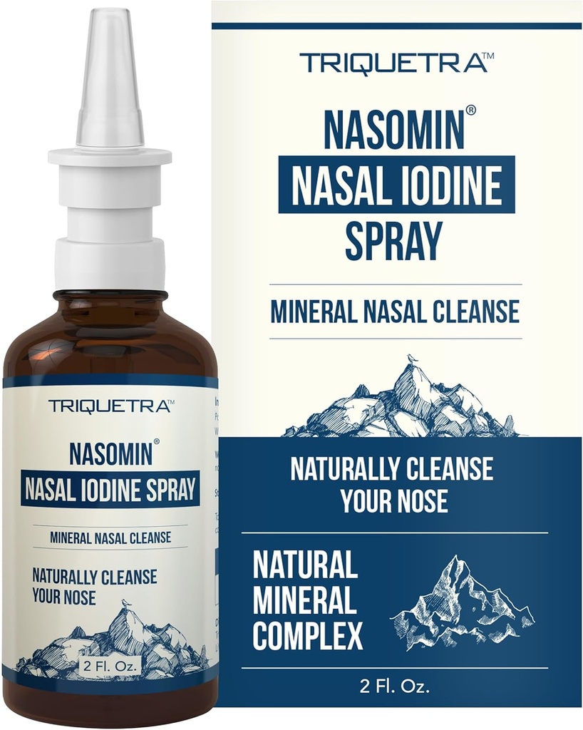 Nasomin ® Jod Nasal Spray - Cleanses & genopfrisker dine Nasal Passages - Jod & Fulvic Acid Blend - 150 + Bruger pr flaske - 100% Natural Mineral Formel - (2 oz. Flaske + Nasal Sprayer)