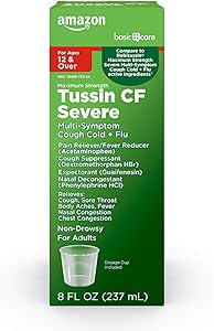 Grundlæggende pleje Tussin Svær CF Max Syrup, Multi- symptom hoste, kold og fluid medicin, non-Drowsy, Relieves hoste, Sore Hals, Body Aches, Feber, Nasal og Chest Congestion, 8 fl oz