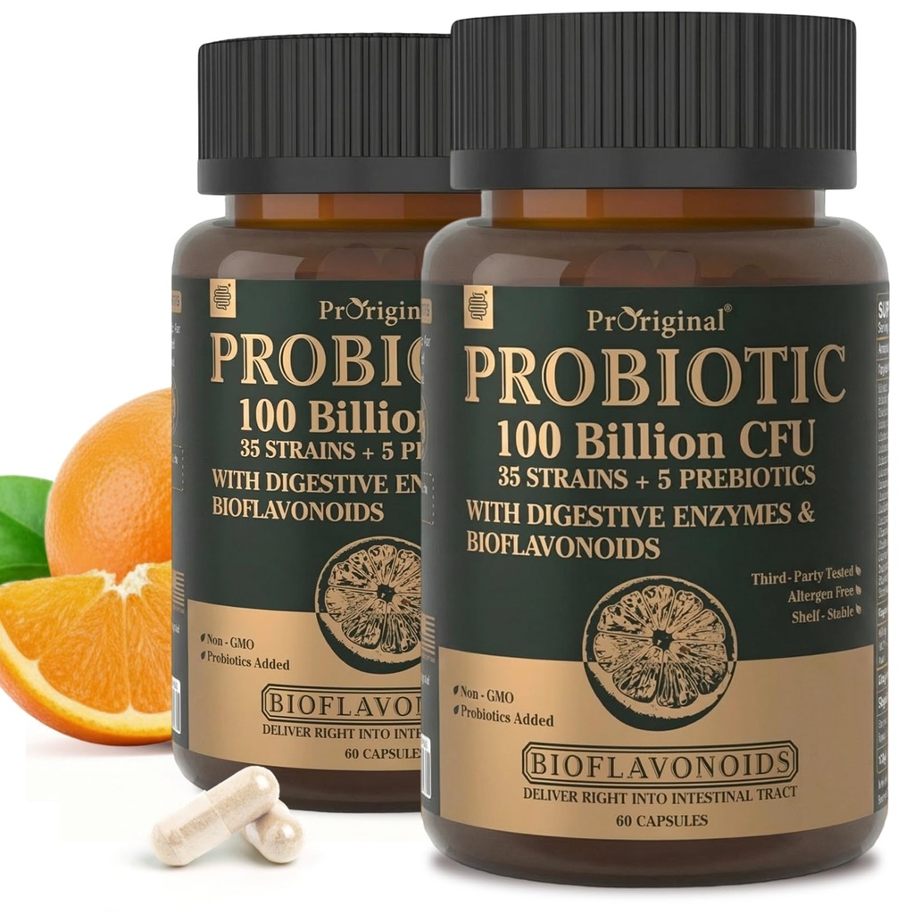 Probiotika med Prebiotika til mænd og kvinder - 35 Strops Organic Probiotic 100 Millioner CFU for Gut & fordøjelse, Vegan Acidophilus Probiotika Supplement, Non- GMO Raw Probiotic 120 Caps