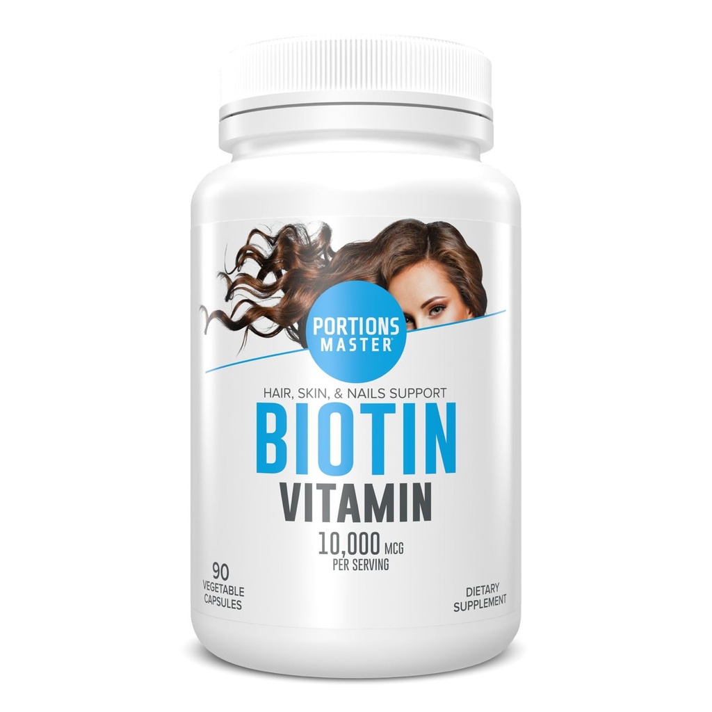 Portions Master Biotin 10000mcg, Hair, Nails & Skin (90 Veg Capsules)