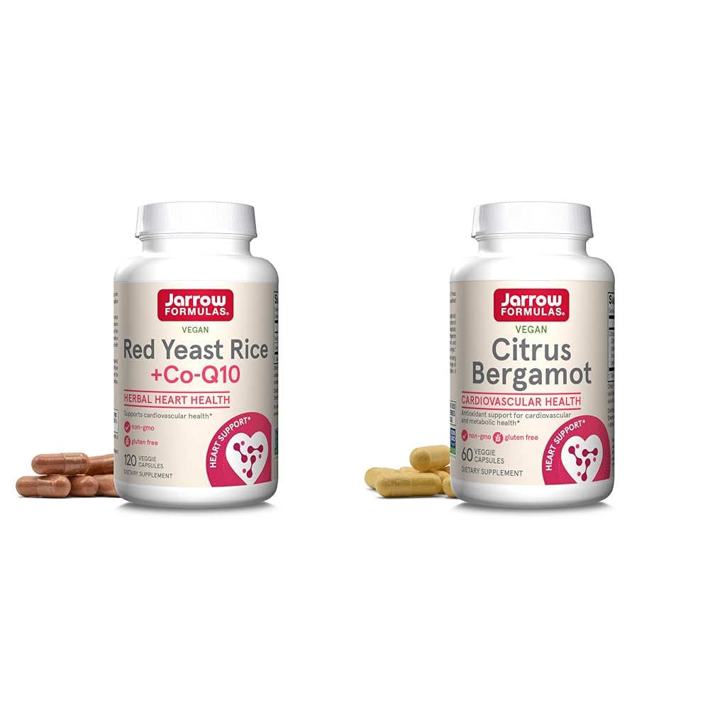 Jarrow Formulas Red Yeast Rice 1200 mg & Co- Q10 100 mg Per Servering - 120 Veggie Caps- 60 Servering & Heart Health- Vegan & Citrus Bergamot 500 mg- 60 Servering (Veggie Caps)