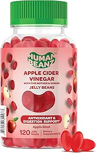 Apple Cider Vineddike Jelly Bean Gummies med The Mother and Ginger, Vegetariske Kosttilskud til mænd og kvinder, fordøjelsestilskud, 120 Apple Blast Jelly Beans, Kosher