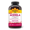 Country Life Acerola C-vitamin Complex, 500mg, Chewable Berry Flavored Wafers, Understøtter immunsundhed, 180 Wafers, Certified Gluten Free by GFCO, Certified Vegan by AVA