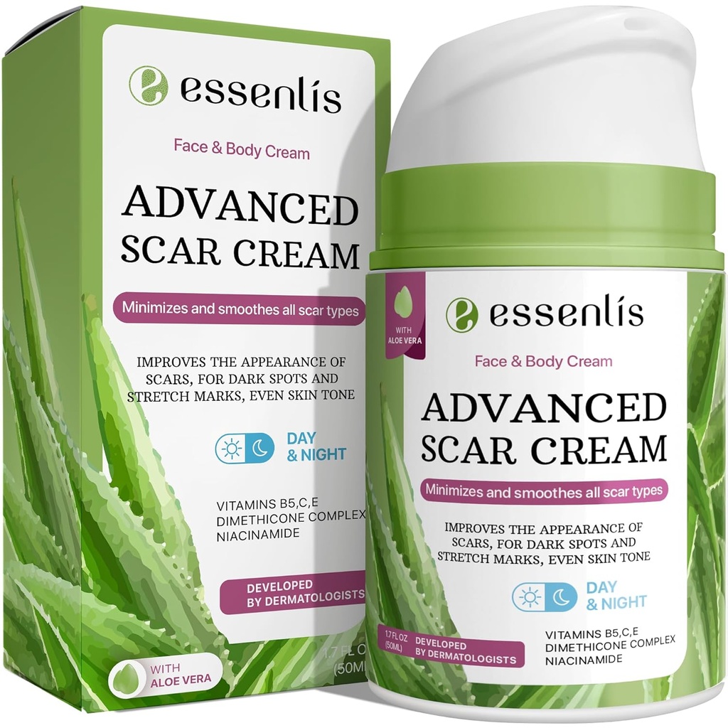 Scar Removal Cream til kvinder & mænd, hurtig reparation af nye gamle biler, Spots, Burns Alle naturlige behandling med E-vitamin, B5, C, Aloe Vera, 1.7 Fl Oz