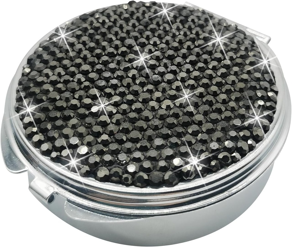 Bling Pill sag for purse medicin Vitamin Container Holder Pocket Pill sag Round Medicine Organizer for Vitamin / Fish Oliils / Supplement Travel Medicine Kit (3 Segment Black)