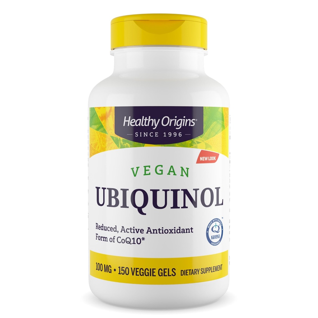 Sund oprindelse Vegan Ubiquinol (Aktiv form af CoQ10), 100 mg - Kaneka Ubiquinol Kosttilskud til hjertesundhed & antioxidant Support - Gluten- Free & Non- GMO Supplement - 150 Veggie Gels