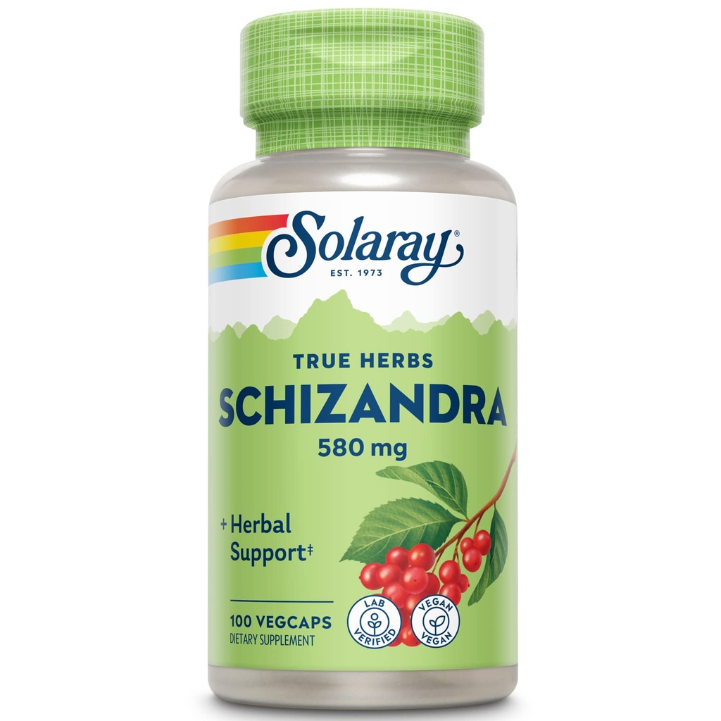 SOLARAY Schizandra 580 mg - Schisandra Supplement for Body Health and Wellness Support - with Schisandra Berry - Non- GMO Project Verified, Vegan, Lab Verified, 60- Day Garanti, 100 Serveringer