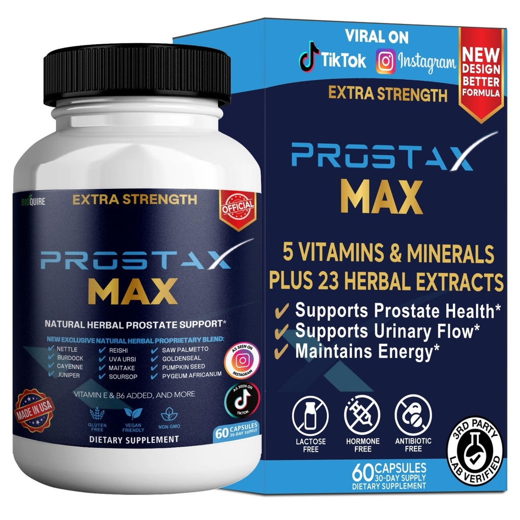 Prostax Max Natural Herbal Prostate Support, 60 Veggie Capsules, with Saw Palmetto, Vitamin E, B6, Selenium (1)