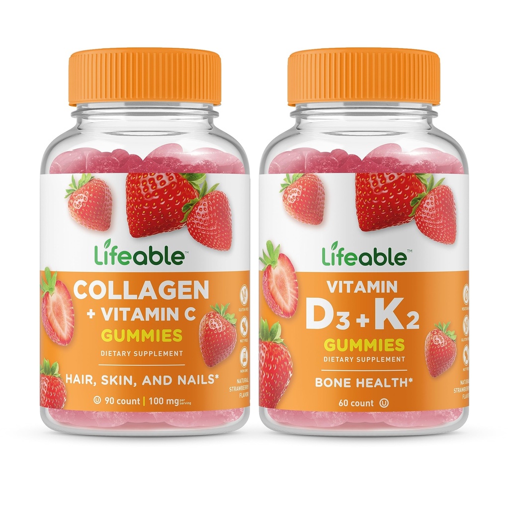 Livlig Collagen & C-vitamin + vitamin D3 + vitamin K2, Gummies Bundle - Great Tasting, Vitamin Supplement, Gluten fri, GMO fri, Chewable Gummy