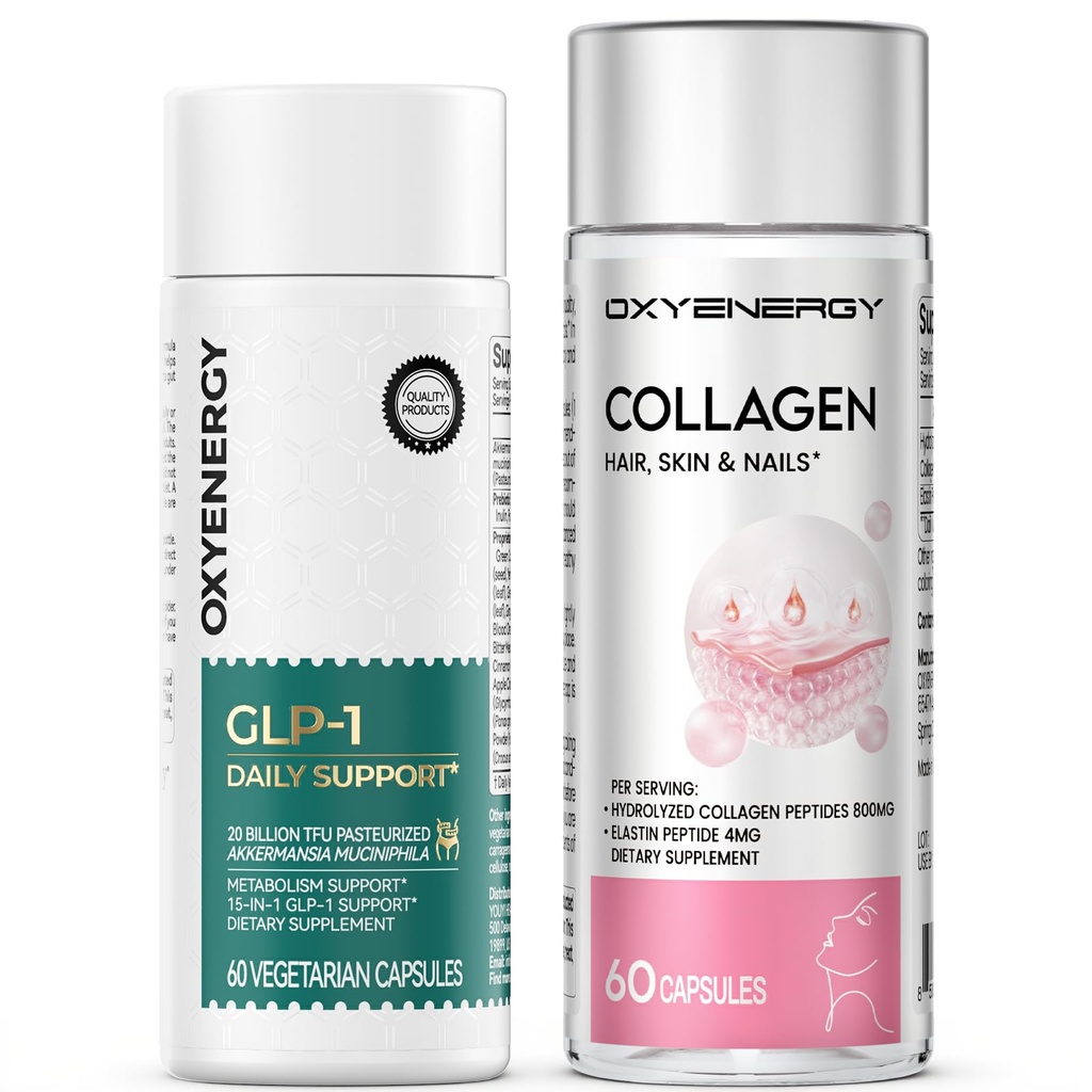 OxyEnergy GLP-1 Supplement & Collagen Peptides Capsules for Women, 800mg Hydrolyzed Collagen