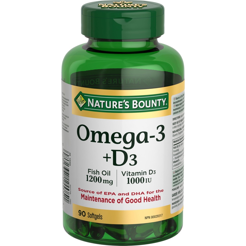 Nature 's Bounty Omega-3 + D3 Fish Oil 1200mg / vitamin D3 1000IE 90 softgel