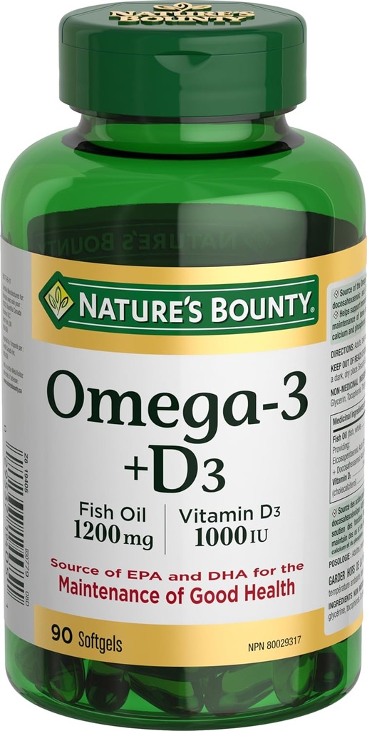 Nature 's Bounty Omega-3 + D3 Fish Oil 1200mg / vitamin D3 1000IE 90 softgel