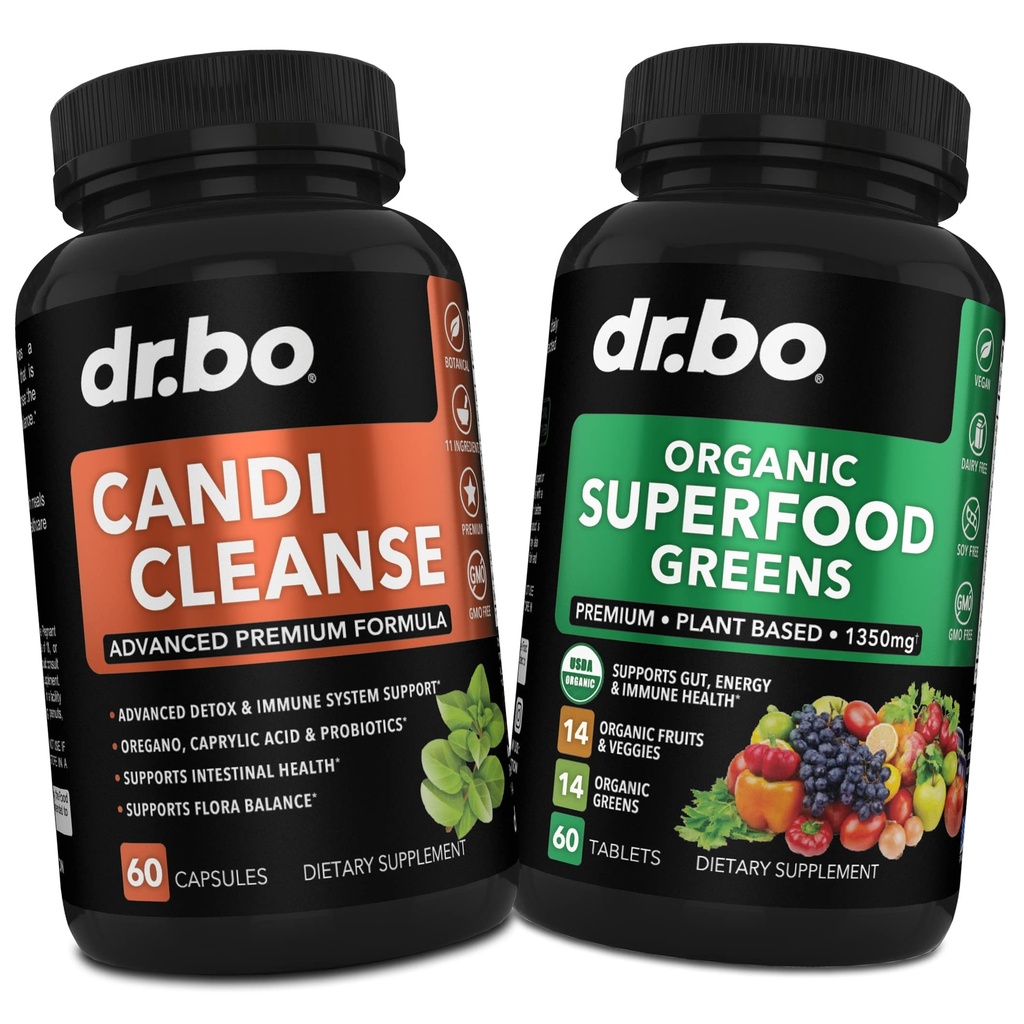 Candi Cleanse & Organic Superfood Greens & Fruit Supplements - Oregano Balance Control Support Supplement Cleanser - Daily Energy Super Food Fruits and Veggies Supplement Tablets Plus Vegetable Foods