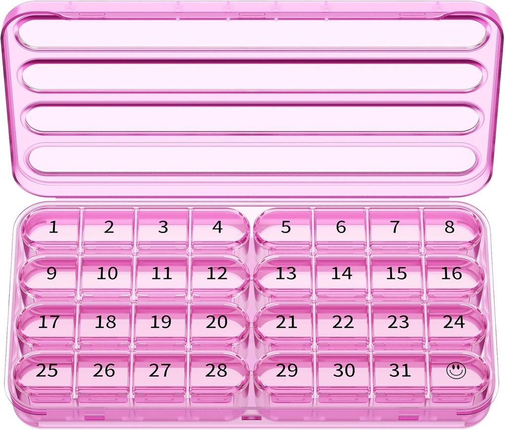 Zoksi Månedlig Pill Organizer 1 gange om dagen, 30 Dag Pill Box Organizer, En Måned Pill Case for Travel, 31 Dag Daglig Medcine Container for Vitaminer, Supplement & Medicin (lilla)