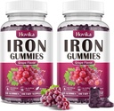 (2 Pack) Iron Gummies Supplement for kvinder & mænd, Iron Supplements for Anæmi med C-vitamin, B12, Folate- Blood Builder & Energy Support for Iron Dificiency - Grape Flavor, Vegan, 120 Gummies