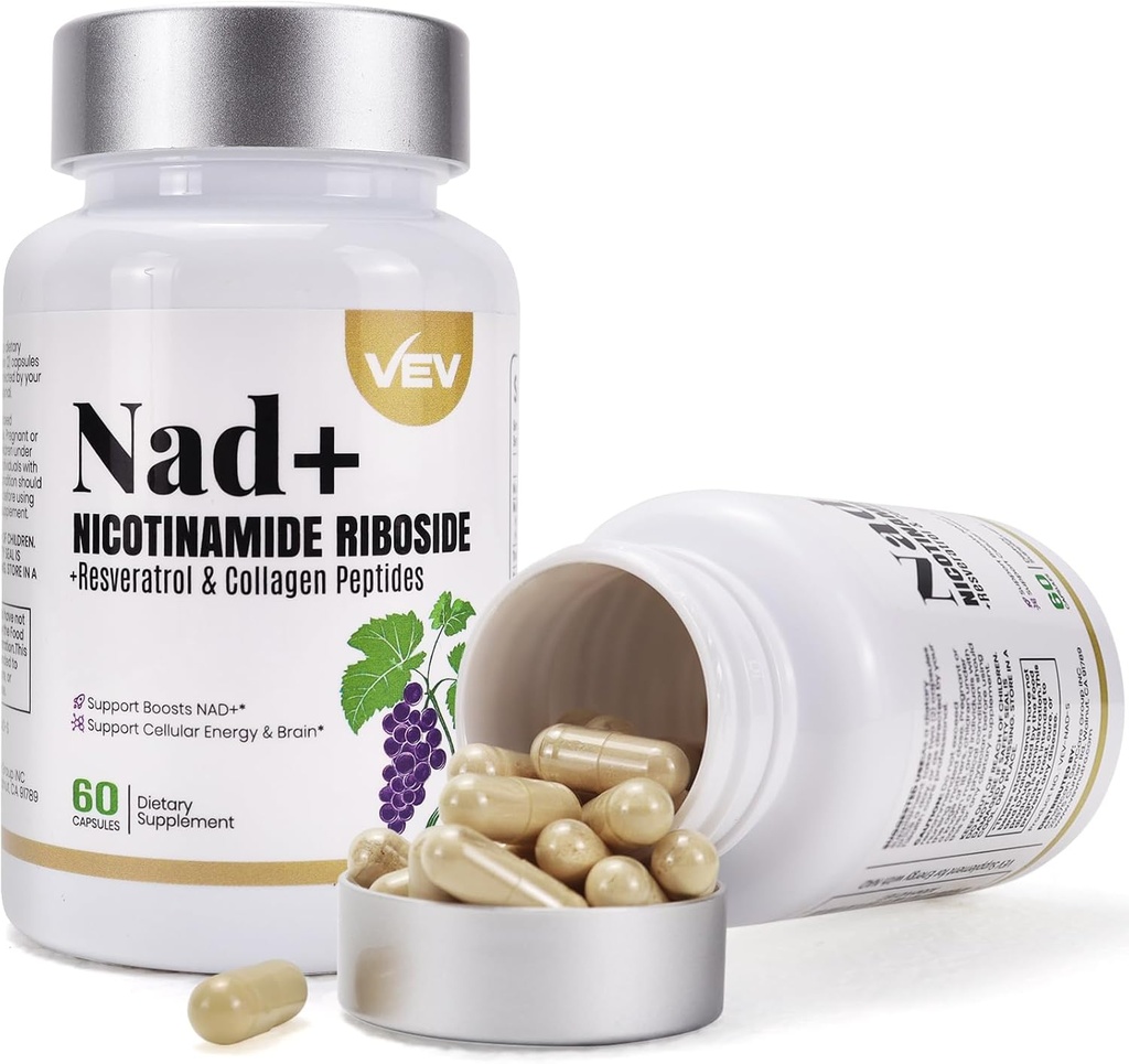 VEV NAD Supplement kapsler - Nicotinamid Riboside, Multicollagen, CoQ10 - NAD Supplement for hud - 60 kapsler * 2
