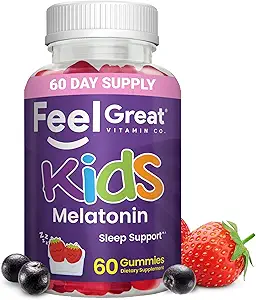 Feel Great Kids Melatonin Gummy Note 124; Strawberry Flavored Melatonin Gummies Kids Note 124; 1 MG Melatonin Sleep Aid til børn