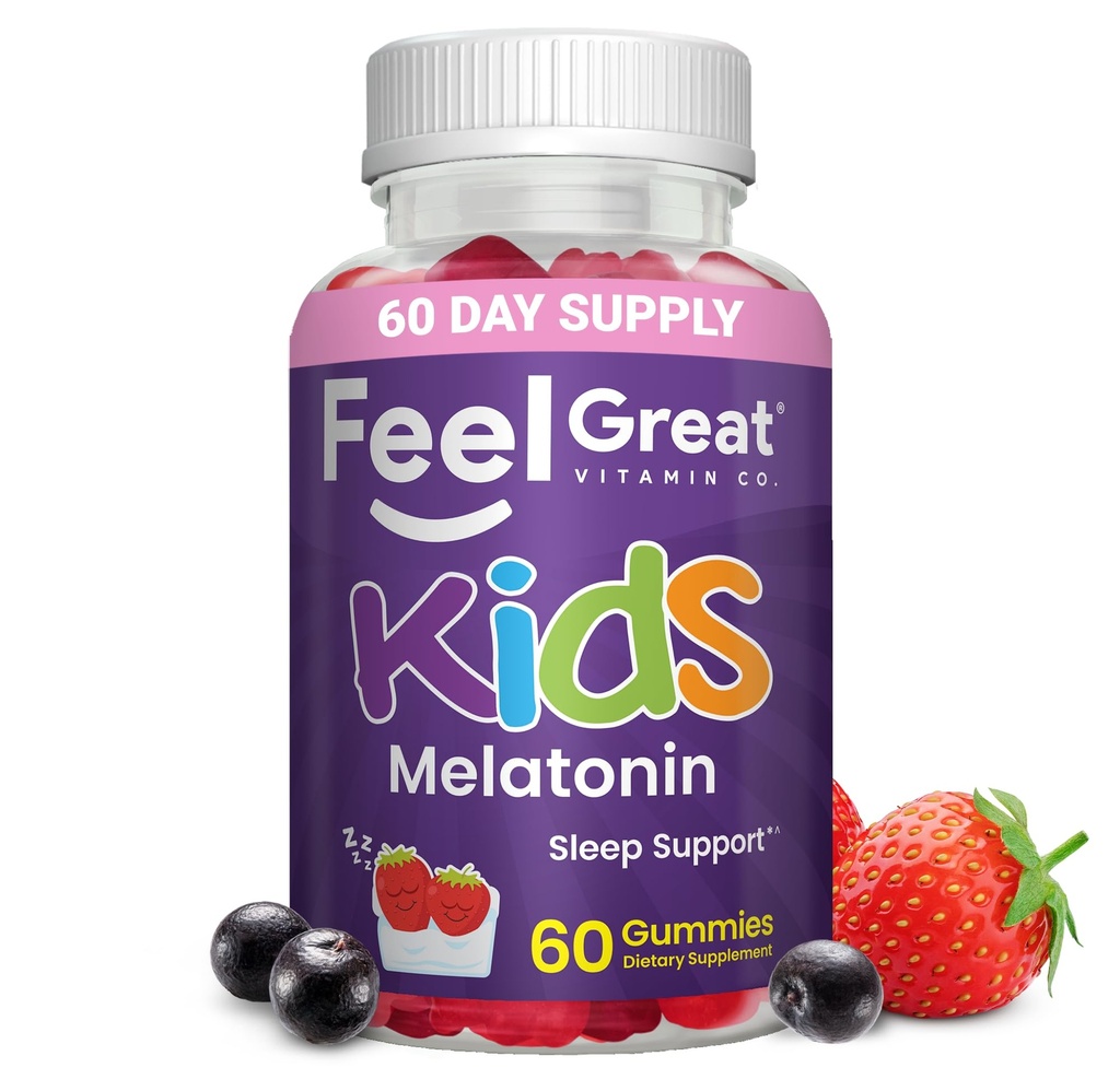 Feel Great Kids Melatonin Gummy Note 124; Strawberry Flavored Melatonin Gummies Kids Note 124; 1 MG Melatonin Sleep Aid til børn