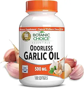 Botanic Choice Odorless hvidløg Oil Softgel - Antioxidant Cholesterol og immunforsvar supplement til voksne - Gluten Free Non- GMO - 180 piller